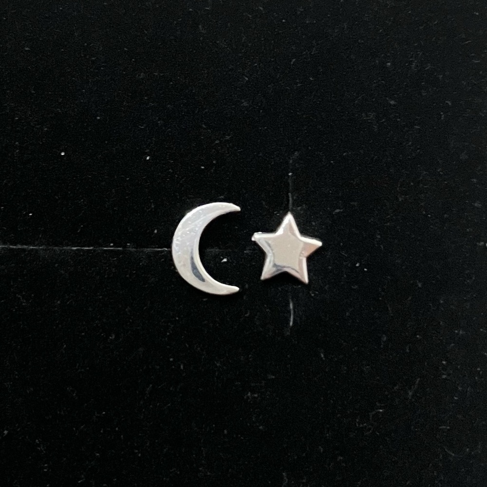 Sterling Silver 925 Tashi Star & Moon Stud Earrings